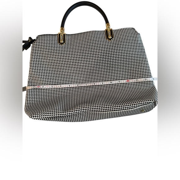 Gianni Bini Black & White Geometric Dot Structured Satchel with Gold Hardware - Picture 9 of 12